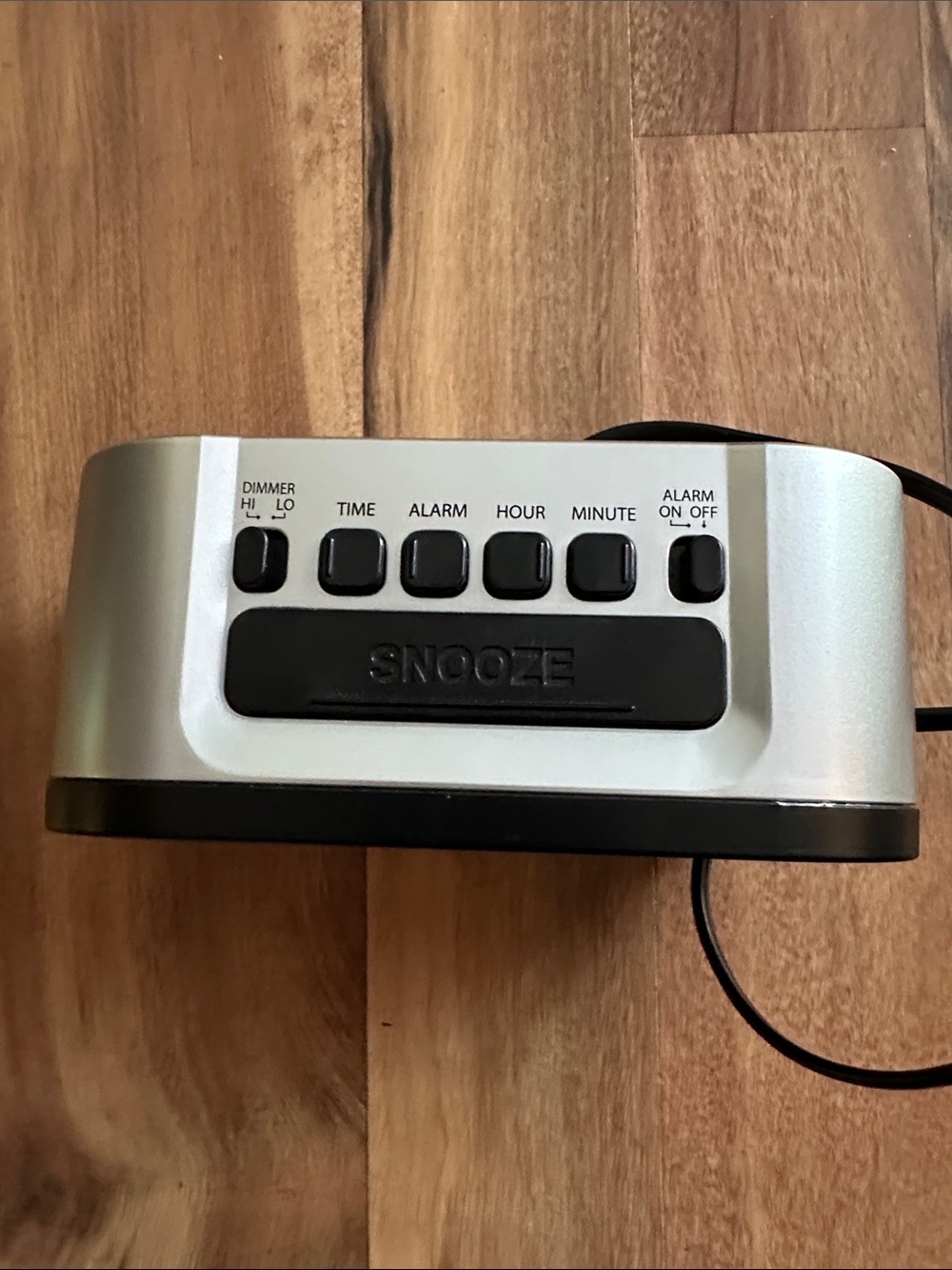 Silver and Black Digital Alarm Clock with Snooze and Easy-Use Controls